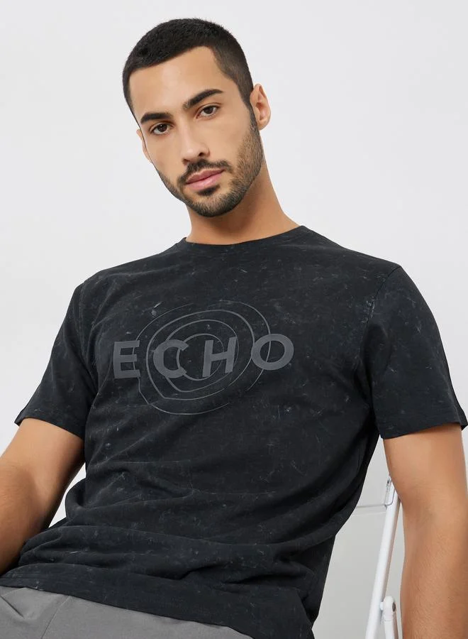 Styli Men Black Graphic Print Crew Neck T-Shirt