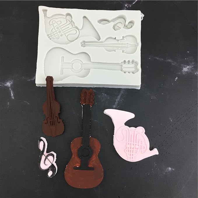 Husaini Mart HUSAINI MART 14 4 Cavity Musical Instrument Mould Voilin Guitar Fondant Silicon Chocolate MouldGum PasteJellyClayCandy Cake Cupcake Decoration Musical Theme Pack of 2  - Image 4