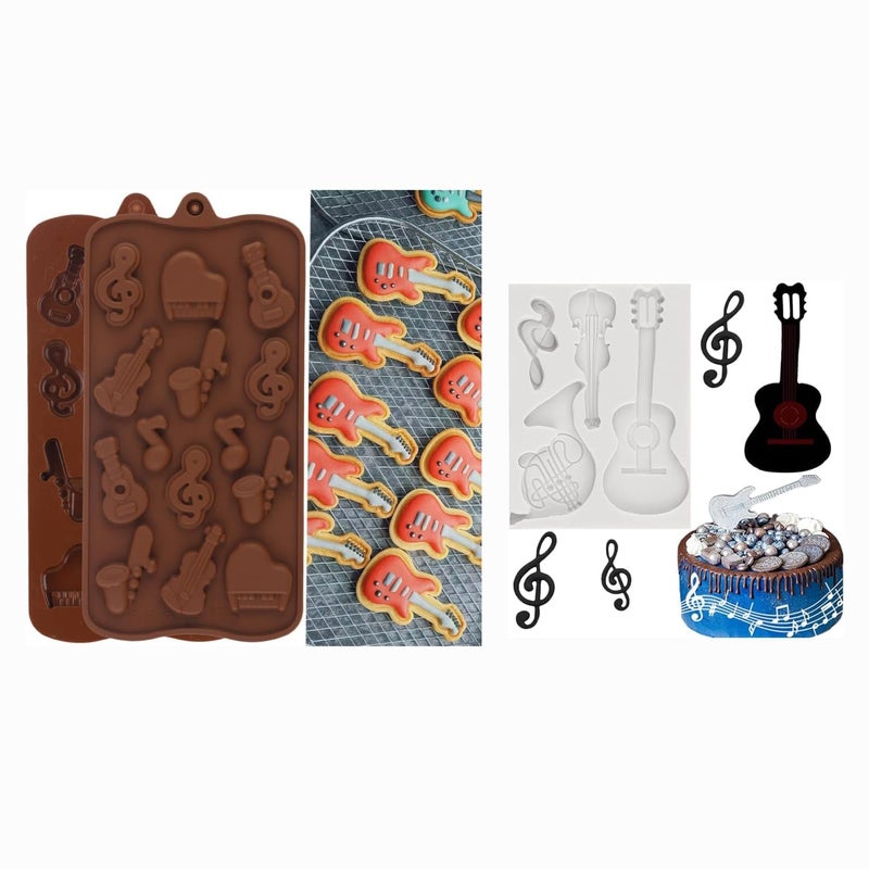 Husaini Mart HUSAINI MART 14 4 Cavity Musical Instrument Mould Voilin Guitar Fondant Silicon Chocolate MouldGum PasteJellyClayCandy Cake Cupcake Decoration Musical Theme Pack of 2  - Image 1
