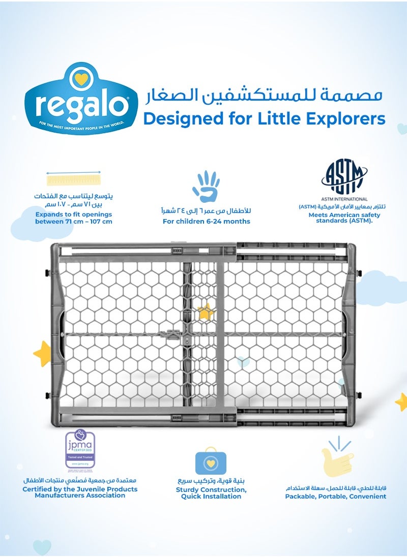 Regalo Plastic Expandable Baby Gate | Adjustable Safety Barrier | Fits 28”-42” Openings | Pressure Mount with Twist Lock | Lightweight & Durable | Pet-Friendly | Easy Step-Over | Grey  - Image 4
