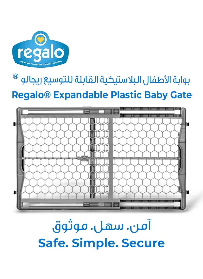 Regalo Plastic Expandable Baby Gate | Adjustable Safety Barrier | Fits 28”-42” Openings | Pressure Mount with Twist Lock | Lightweight & Durable | Pet-Friendly | Easy Step-Over | Grey  - Image 1