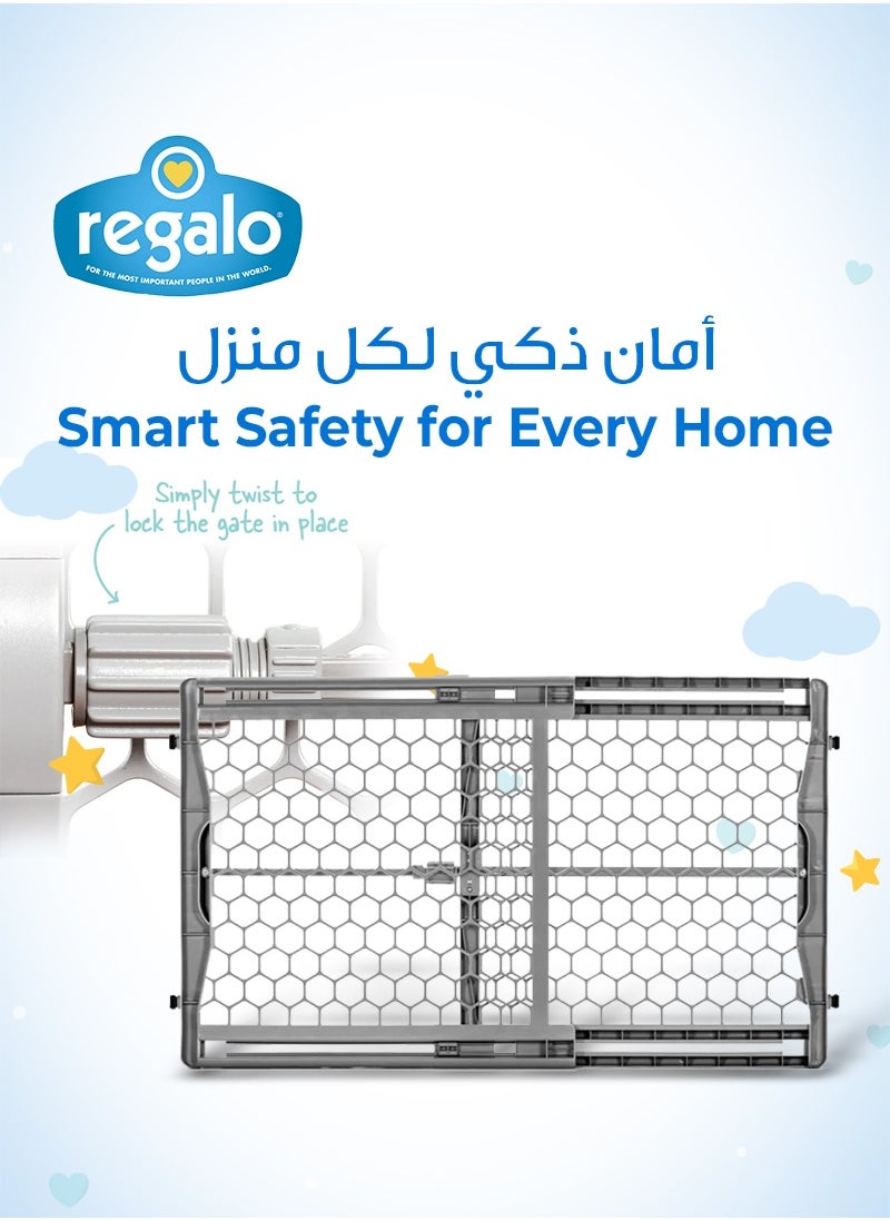 Regalo Plastic Expandable Baby Gate | Adjustable Safety Barrier | Fits 28”-42” Openings | Pressure Mount with Twist Lock | Lightweight & Durable | Pet-Friendly | Easy Step-Over | Grey  - Image 2