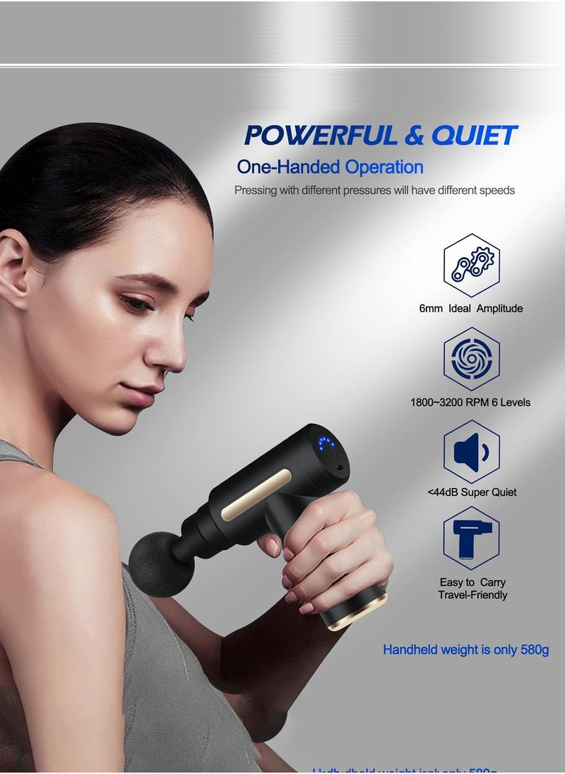 Arabest Mini Massage Gun, Portable 6 Speeds Muscle Massager Deep Tissue with 4 Massage Heads, Super Quiet Type-C Charging Percussion Massage Gun for Muscle Pain Stiffness Relief  - Image 4