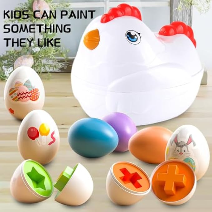 CHICKEN EASTER EGGS - COLOR MATCHED GAME SHAPE SORTER WITH 6 TOY EGGS FOR KIDS 3-5, FINE MOTOR SKILLS SENSORY TOYS, EDUCATIONAL GIFTS FOR 3-6 GIRLS BOYS BABY - Image 5
