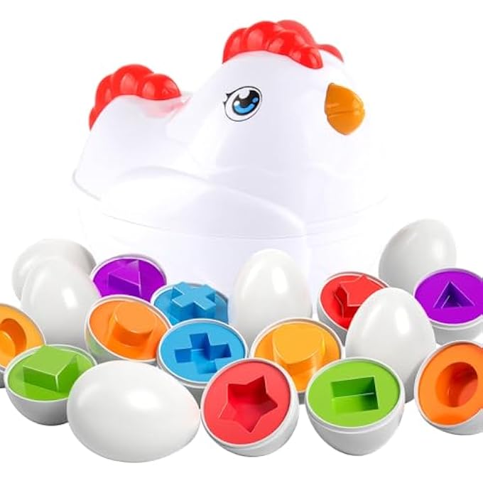 CHICKEN EASTER EGGS - COLOR MATCHED GAME SHAPE SORTER WITH 6 TOY EGGS FOR KIDS 3-5, FINE MOTOR SKILLS SENSORY TOYS, EDUCATIONAL GIFTS FOR 3-6 GIRLS BOYS BABY - Image 2