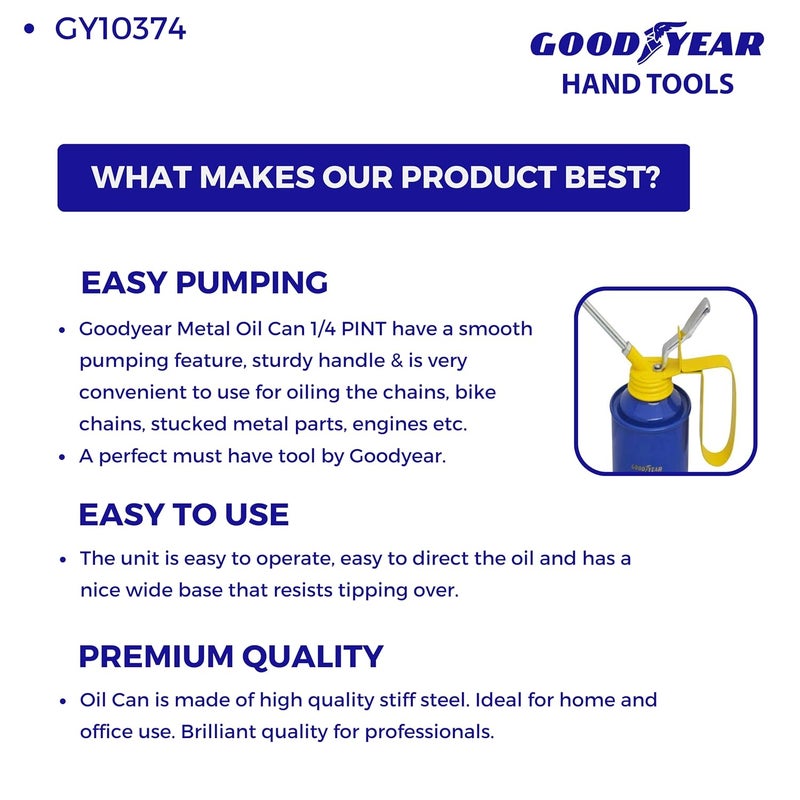 Good Year علبة زيت، علبة زيت للدراجة، سعة 1/4 باينت، مضخة زيت معدنية، مضخة يدوية GY10375 (عبوة من 1) - Image 5