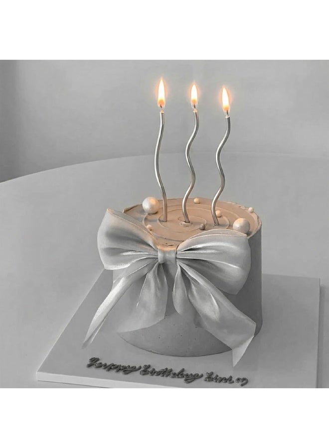24 PCS Spiral Long Thin Birthday Candles, Twisted Curved Candle Cake Topper, hin Long Cake Candles with Holders for Wedding, Anniversary, Graduation & Party Table Decorations, Silver - Image 4