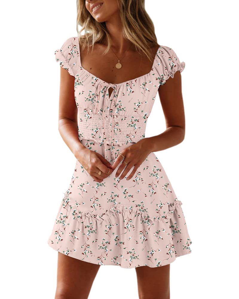 YOBECHO Women's Summer Ruffle Sleeve Sweetheart Neckline Printing Dress Mini Dress - Image 1