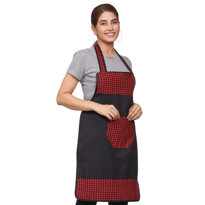 JMi Check and Plain Fabric Designer Waterproof Apron With Front Multi Purpose Pocket For Kitchen, Cooking, Dusting, Home. (Pack of 2) - Image 5