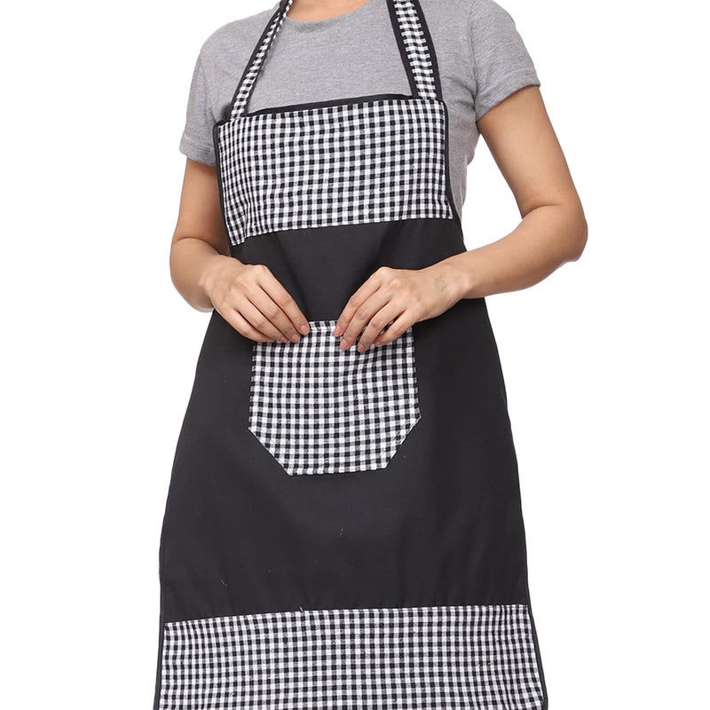 JMi Check and Plain Fabric Designer Waterproof Apron With Front Multi Purpose Pocket For Kitchen, Cooking, Dusting, Home. (Pack of 2) - Image 3
