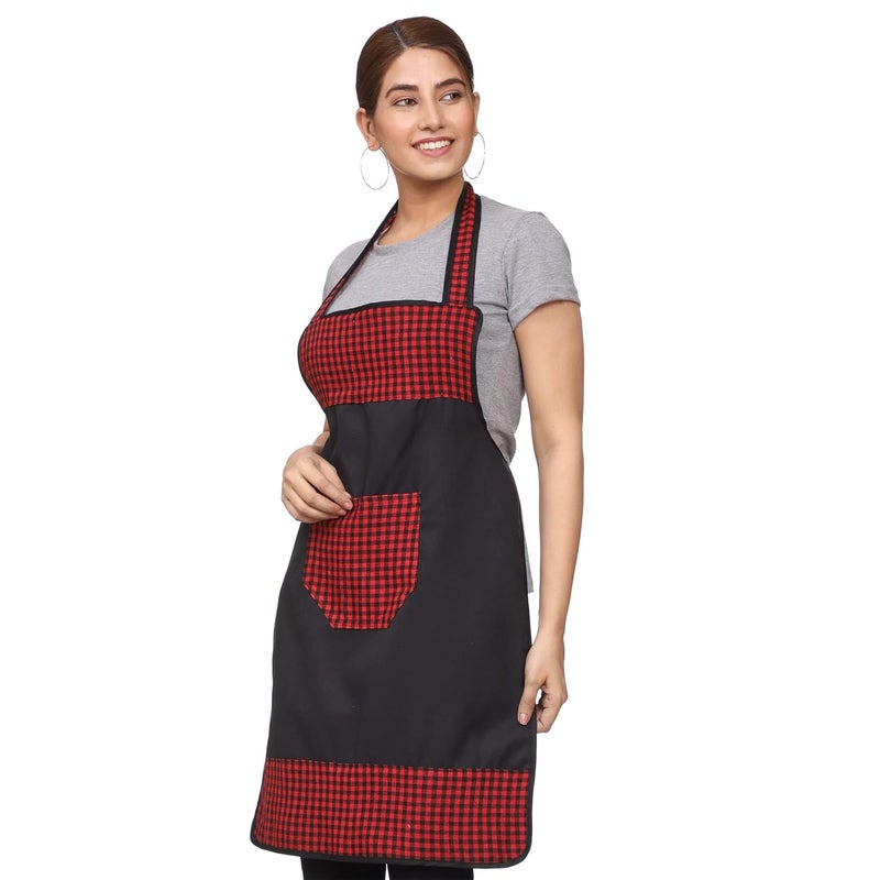 JMi Check and Plain Fabric Designer Waterproof Apron With Front Multi Purpose Pocket For Kitchen, Cooking, Dusting, Home. (Pack of 2) - Image 4