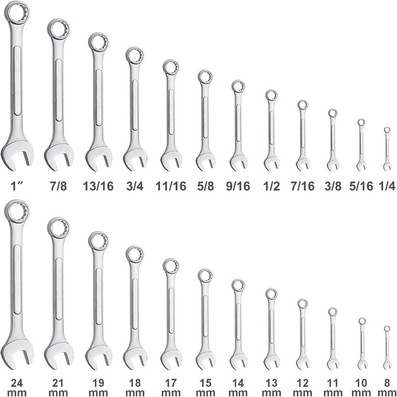 EFFICERE 24-Piece All-Purpose Master Combination Wrench Set with Roll-up Pouch | SAE 1/4” to 1”, Metric 8mm to 24mm | Perfect for General Household, Garage, College Dormitory, Car Emergency, Boat and Much More - Image 2