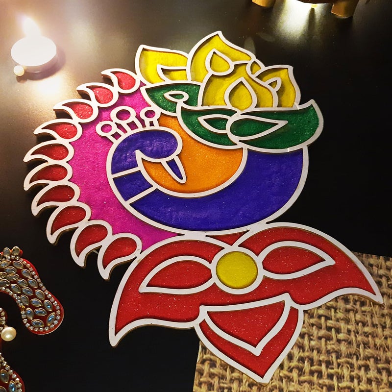 Ascension Portable Rangoli (11 inches) Stencil for Decor DIY Craft Reusable Templates for Floor Table Just Fill with Rangoli Atta or Grains for Navratri Pongal Pooja Mandir Rangoli Mats for Decoration (Design 6) - Image 1