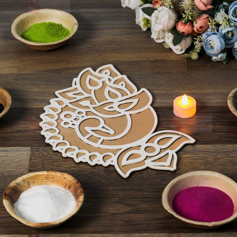 Ascension Portable Rangoli (11 inches) Stencil for Decor DIY Craft Reusable Templates for Floor Table Just Fill with Rangoli Atta or Grains for Navratri Pongal Pooja Mandir Rangoli Mats for Decoration (Design 6) - Image 3