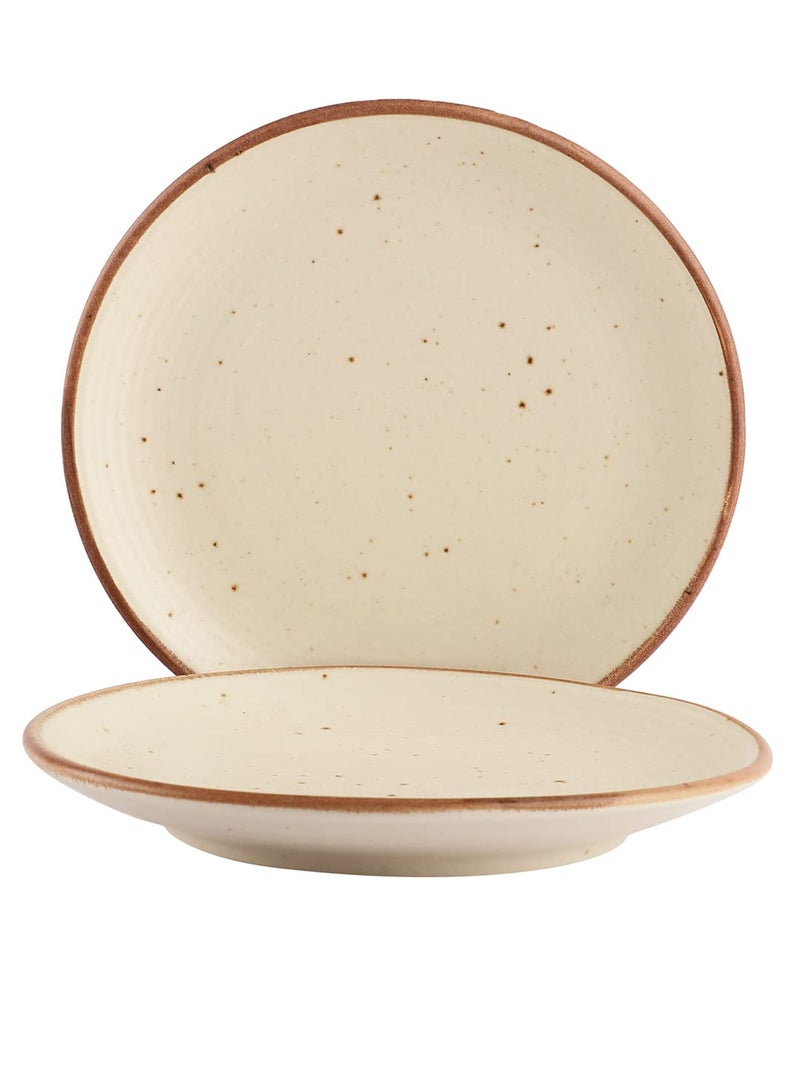 miah decor Miah Decor Ceramic Quarter Plates Small Dinner Plates Set of 2 Handcrafted Stoneware OffWhite with Brown Rim grains Serving Platter for Snacks Dessert Microwave and Dishwasher Safe Size 7 Inches - Image 2