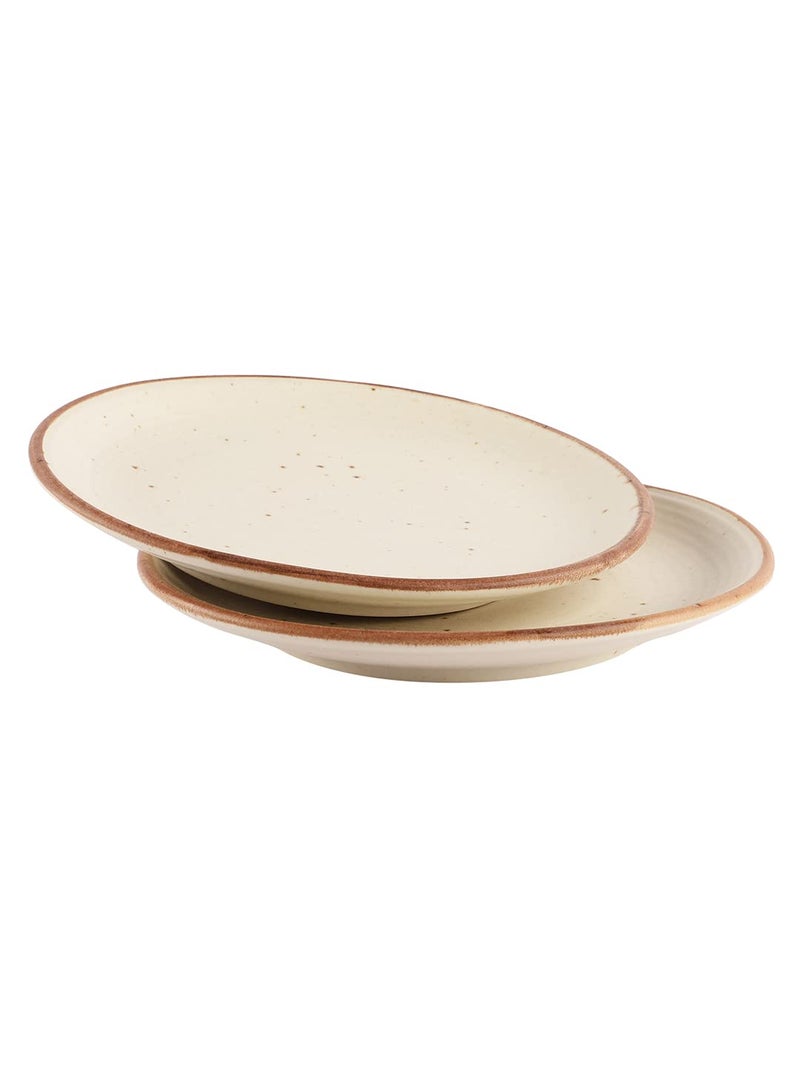 miah decor Miah Decor Ceramic Quarter Plates Small Dinner Plates Set of 2 Handcrafted Stoneware OffWhite with Brown Rim grains Serving Platter for Snacks Dessert Microwave and Dishwasher Safe Size 7 Inches - Image 4