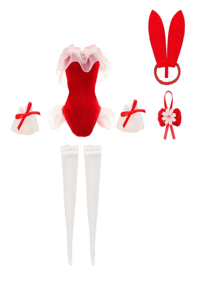 BARWA 4 Set Doll Clothes Bunny Costume Outfits Party Clothes for 11.5 Inch Doll Including Bunny Clothes, Headwear, Lace Sock, Garter Mitten, Bow Necklace - Image 5