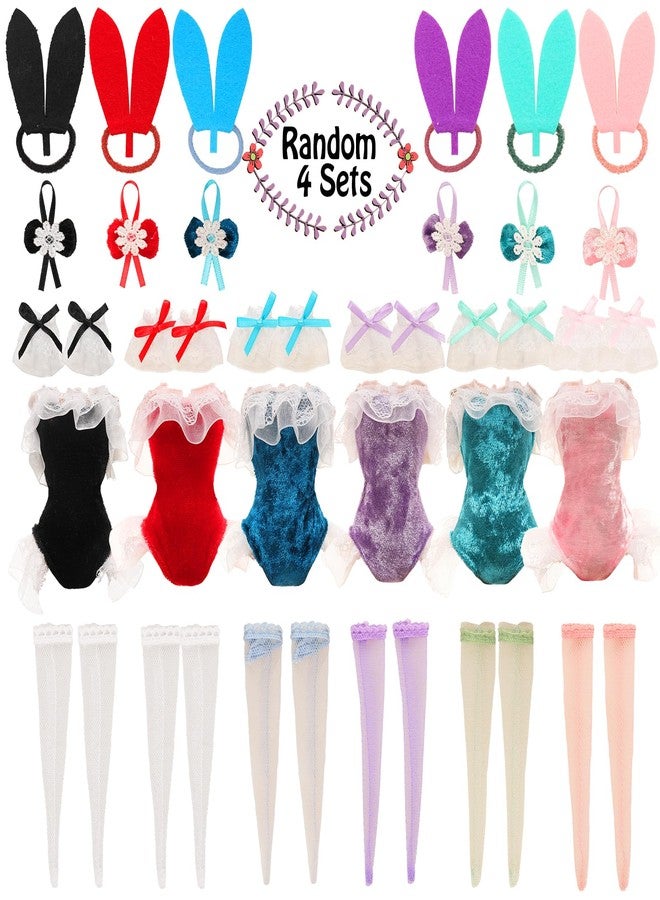 BARWA 4 Set Doll Clothes Bunny Costume Outfits Party Clothes for 11.5 Inch Doll Including Bunny Clothes, Headwear, Lace Sock, Garter Mitten, Bow Necklace - Image 2