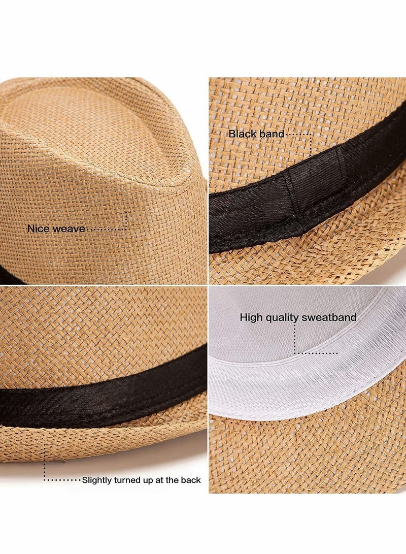KASTWAVE Next Straw Hat,Fashion Men Women Straw Hat Contrast Ribbon Fedora Curly Brim Unisex Panama Jazz Trilby Hat Cap - Image 2