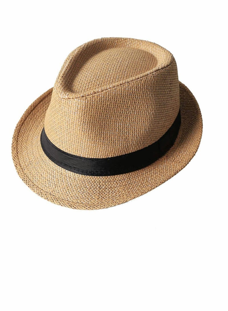 KASTWAVE Next Straw Hat,Fashion Men Women Straw Hat Contrast Ribbon Fedora Curly Brim Unisex Panama Jazz Trilby Hat Cap - Image 1