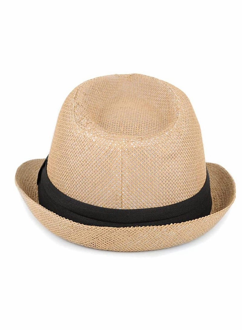 KASTWAVE Next Straw Hat,Fashion Men Women Straw Hat Contrast Ribbon Fedora Curly Brim Unisex Panama Jazz Trilby Hat Cap - Image 3