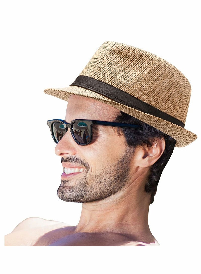 KASTWAVE Next Straw Hat,Fashion Men Women Straw Hat Contrast Ribbon Fedora Curly Brim Unisex Panama Jazz Trilby Hat Cap - Image 5