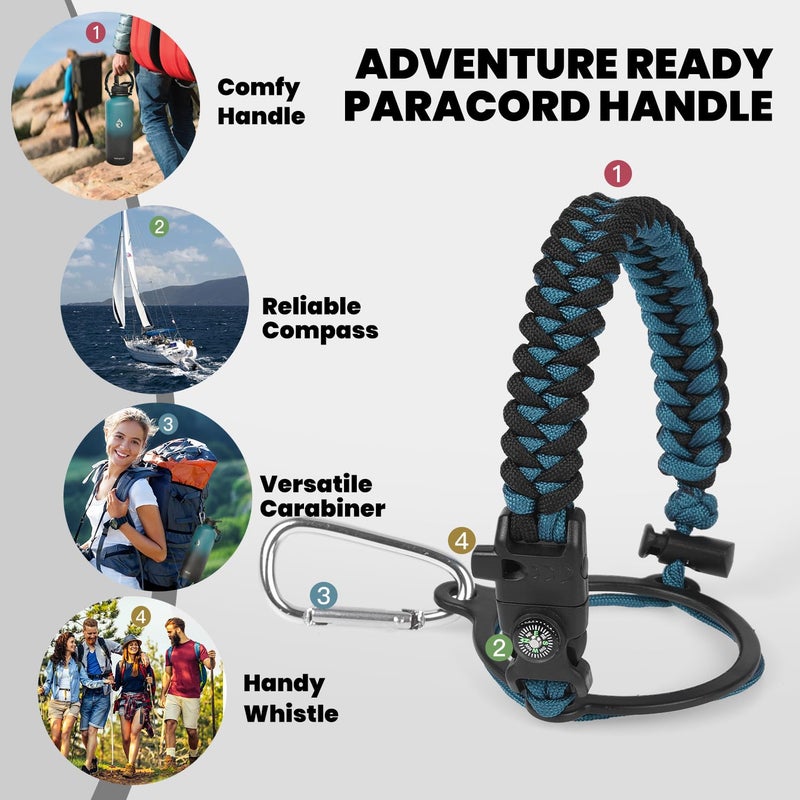 RAYMYLO Insulated Water Bottle 87 oz, Triple Wall Vacuum Stainless Steel (Cold for 48 Hrs), Leak Proof & Non-BPA, Modern Water Flask Jug with Paracord Handle & Straw Spout Lids, Indigo/Black - Image 4