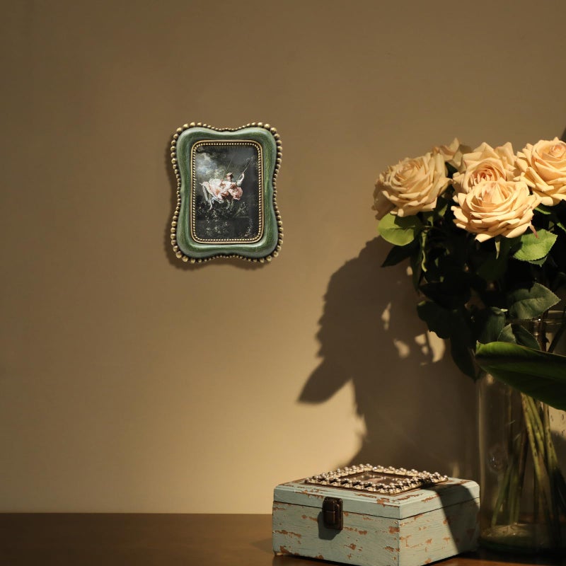 YULINK 2.5x3.5 Small Vintage Picture Frame, Tiny Antique Green Ornate Photo Frame, for Tabletop and Wall Display, Decorative Retro Home Decor, Old Fashioned Photo Gallery Art - Image 4