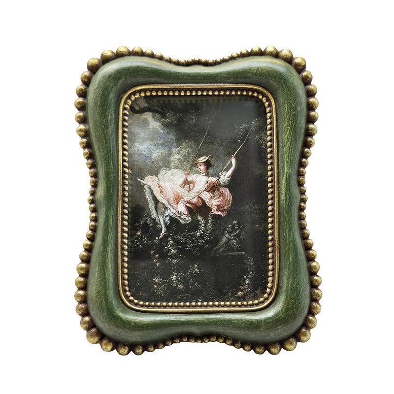 YULINK 2.5x3.5 Small Vintage Picture Frame, Tiny Antique Green Ornate Photo Frame, for Tabletop and Wall Display, Decorative Retro Home Decor, Old Fashioned Photo Gallery Art - Image 1