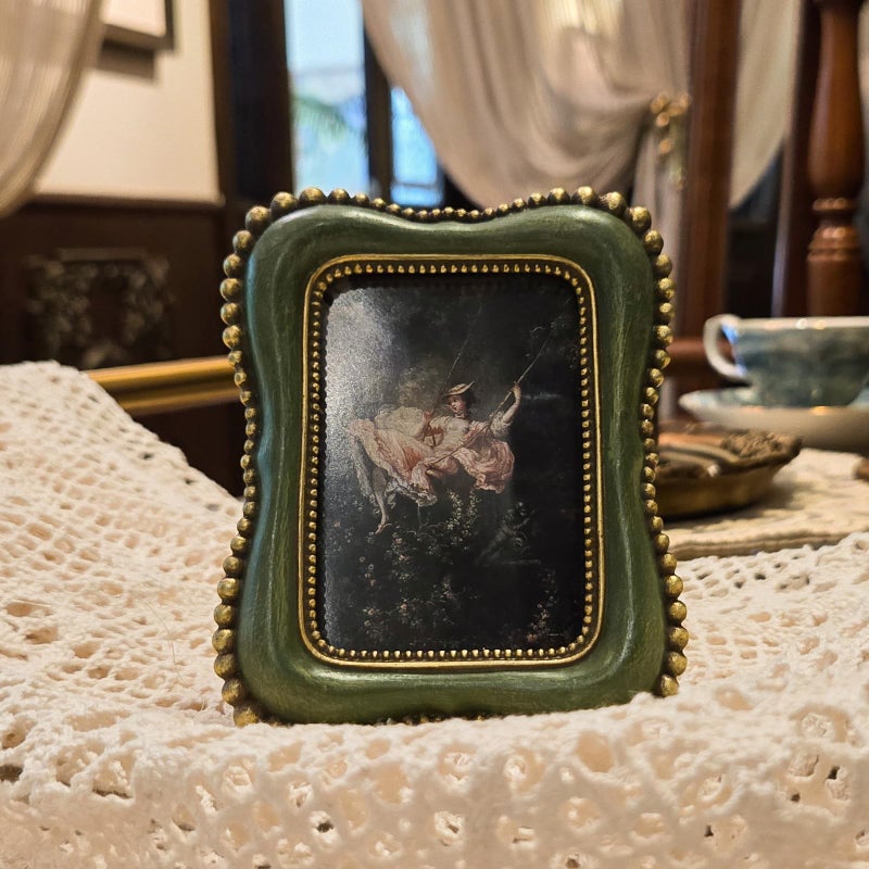 YULINK 2.5x3.5 Small Vintage Picture Frame, Tiny Antique Green Ornate Photo Frame, for Tabletop and Wall Display, Decorative Retro Home Decor, Old Fashioned Photo Gallery Art - Image 2