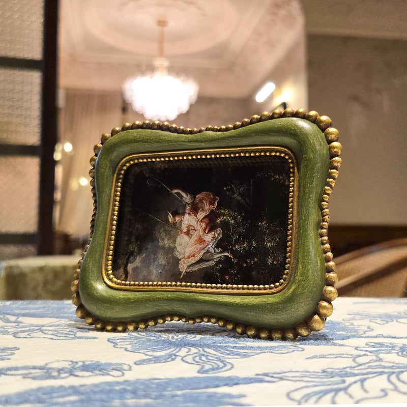 YULINK 2.5x3.5 Small Vintage Picture Frame, Tiny Antique Green Ornate Photo Frame, for Tabletop and Wall Display, Decorative Retro Home Decor, Old Fashioned Photo Gallery Art - Image 3