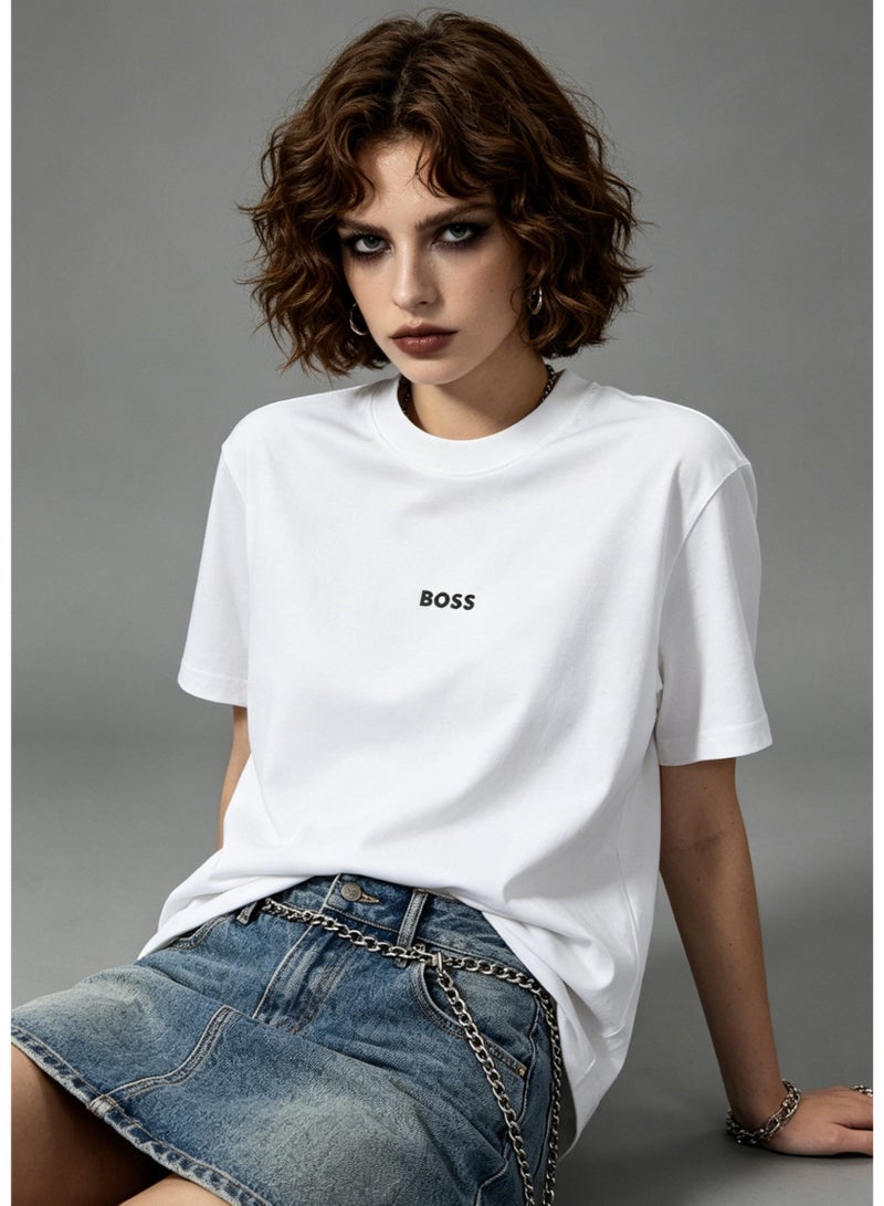 BOSS Men's Loose Fit Cotton Crew Neck T-Shirt with Logo Print - White - Image 5