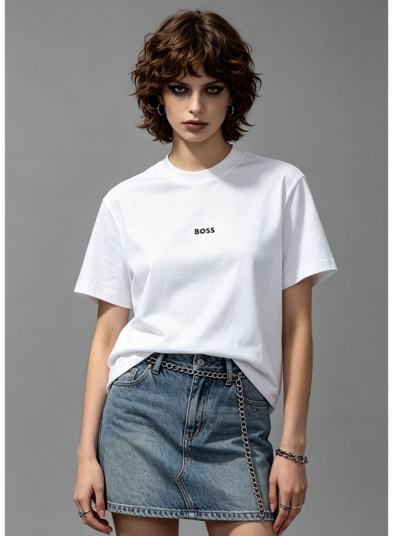 BOSS Men's Loose Fit Cotton Crew Neck T-Shirt with Logo Print - White - Image 2