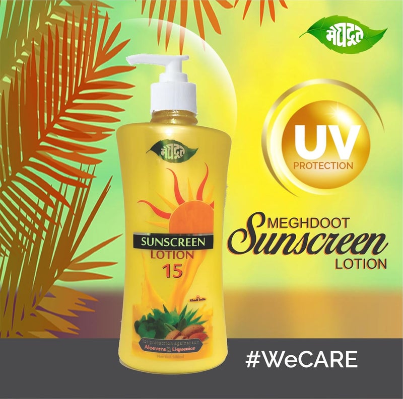 Meghdoot Ayurvedic Sunscreen with Aloe Vera and Liquorice 500ml for All Skin Types Prevents Skin Tanning and Sun Burn SPF 15 PA Ayurvedic Sun Lotion Pack of 2 - Image 5