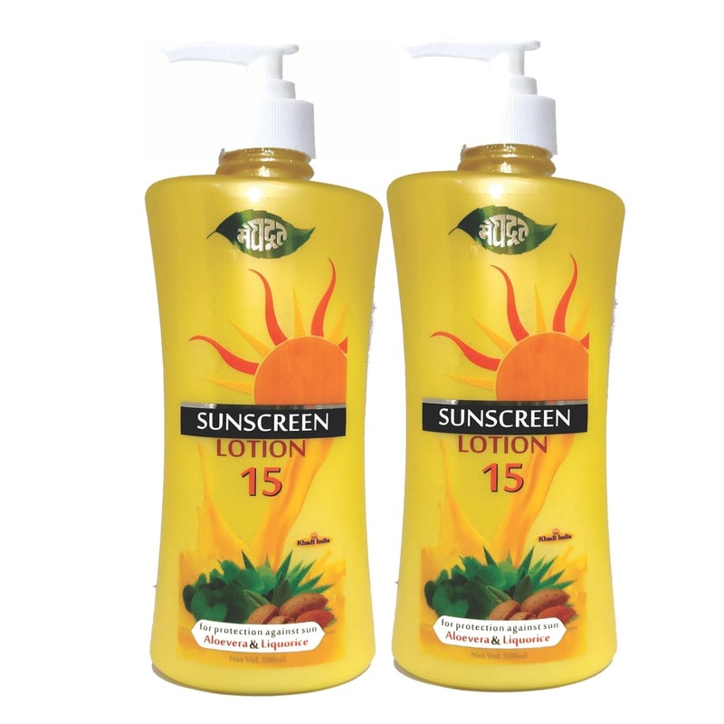 Meghdoot Ayurvedic Sunscreen with Aloe Vera and Liquorice 500ml for All Skin Types Prevents Skin Tanning and Sun Burn SPF 15 PA Ayurvedic Sun Lotion Pack of 2 - Image 1