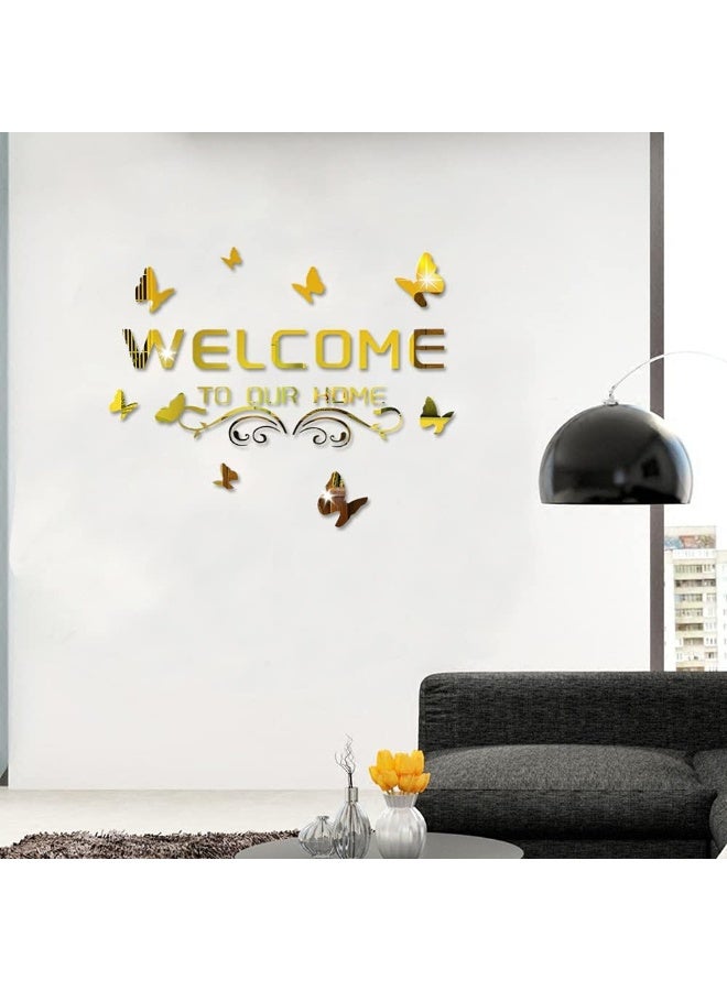 TPGP Welcome to Our Home Acrylic Mirror Wall Stickers Sign Letters with Butterfly and Vine, Removable Mirror Wall Decals, Art Murals for Living Room, Door, Porch Decoration  - Image 4