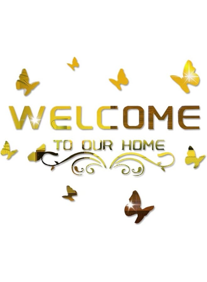 TPGP Welcome to Our Home Acrylic Mirror Wall Stickers Sign Letters with Butterfly and Vine, Removable Mirror Wall Decals, Art Murals for Living Room, Door, Porch Decoration  - Image 1