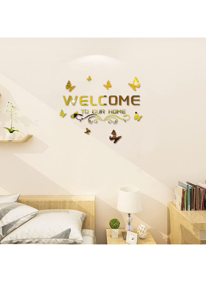 TPGP Welcome to Our Home Acrylic Mirror Wall Stickers Sign Letters with Butterfly and Vine, Removable Mirror Wall Decals, Art Murals for Living Room, Door, Porch Decoration  - Image 2