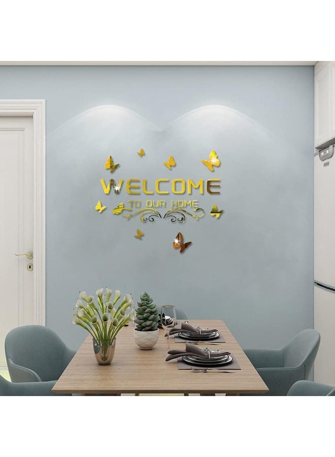 TPGP Welcome to Our Home Acrylic Mirror Wall Stickers Sign Letters with Butterfly and Vine, Removable Mirror Wall Decals, Art Murals for Living Room, Door, Porch Decoration  - Image 5