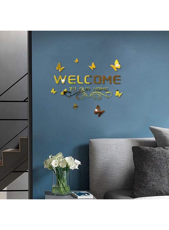 TPGP Welcome to Our Home Acrylic Mirror Wall Stickers Sign Letters with Butterfly and Vine, Removable Mirror Wall Decals, Art Murals for Living Room, Door, Porch Decoration  - Image 3