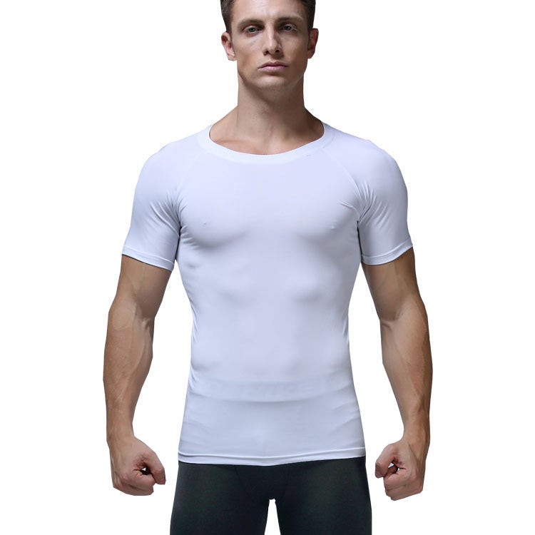 Generic Summer Compression Mens Fitness Gear Short Sleeve White