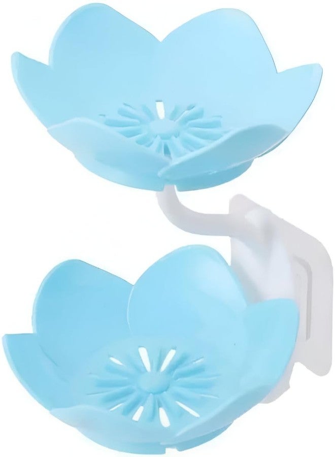Glitzn Stylish Lotus Flower Shape Soap Holder | Double Layer Drainable Soap Dish | Wall Mounted & Reusable | Adhesive Sticker Included | No-Soggy Soap Solution for Bathroom & Kitchen (Multicolor) - Image 1
