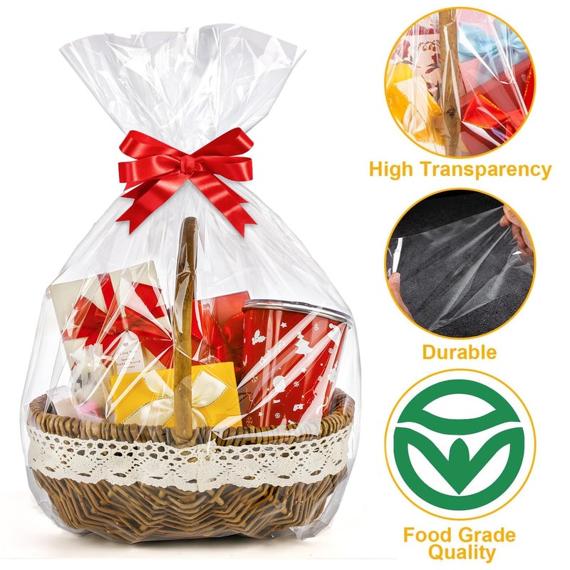 Cudicy 20Pcs Cellophane Bags 18X30 Cellophane Wrap For Gift Baskets Large Clear Party Favors Clear Treat Plastic Gift Bags Packaging For Cookie - Image 3