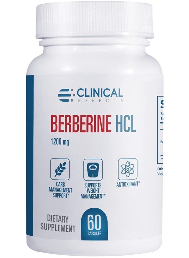 Clinical Effects Berberine HCL - Pure Berberine 1200mg - Heart, Blood Circulation, Liver Support - Vegan Supplement to Help Lower Cholesterol and Triglycerides - 60 Veggie Capsules - Made in The USA  - Image 1