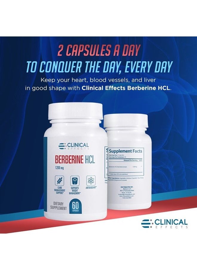 Clinical Effects Berberine HCL - Pure Berberine 1200mg - Heart, Blood Circulation, Liver Support - Vegan Supplement to Help Lower Cholesterol and Triglycerides - 60 Veggie Capsules - Made in The USA  - Image 3