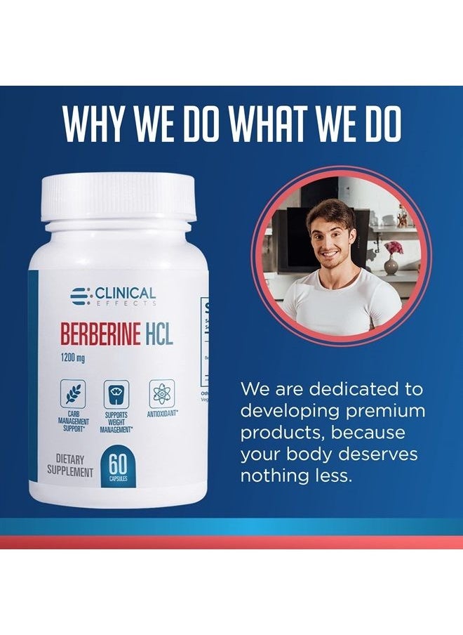 Clinical Effects Berberine HCL - Pure Berberine 1200mg - Heart, Blood Circulation, Liver Support - Vegan Supplement to Help Lower Cholesterol and Triglycerides - 60 Veggie Capsules - Made in The USA  - Image 5