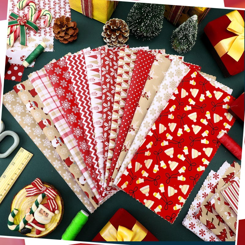 Oudain 60 Pcs 10 x 10 Inch Hot Cocoa Christmas Quilting Fabric Vintage Christmas Fat Squares Patchwork Precut Strips Santa Snowflake Candy Cane Fabric Bundles for Xmas DIY Craft Sewing - Image 4