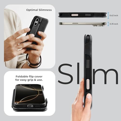 PULOKA PU Leather Flip Cover Compatible with iPhone 17 – Wallet Case with Card Slot, Magnetic Closure & Kickstand Stand Function (Black) - Image 4