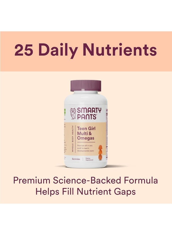 SmartyPants Teen Girl Multivitamin Gummies: Omega 3 Fish Oil (EPA/DHA), Vitamin C, D3, B12, Vitamin A, K & Zinc, Gluten Free, Includes Biotin to Support Hair, Skin & Nails, 120 Count (30 Day Supply) - Image 5