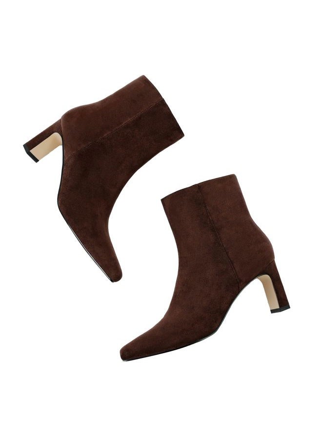 MICIFA Women's Ankle Boots Chunky Low Heel Square Toe Heeled Booties with Side Zipper Fall Winter Dress Short Boots, Suede Brown, 7 - Image 5